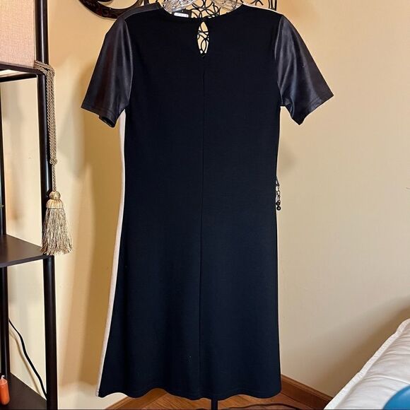 COURAGE.b BLACK/BEIGE FAUX LEATHER/SUEDE ROMATA DRESS S NWT - Picture 12 of 16